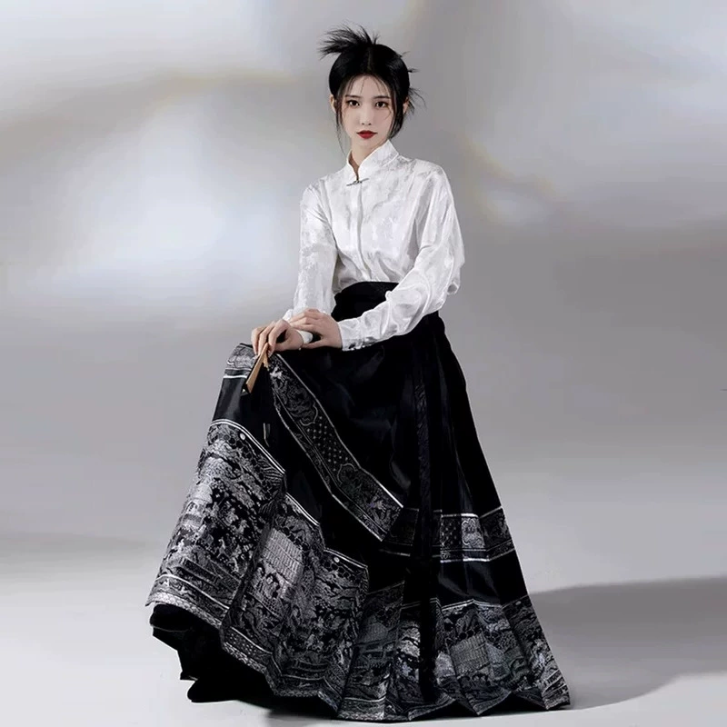 Set, long-sleeve, skirt, Chinese style, bright catchy style
