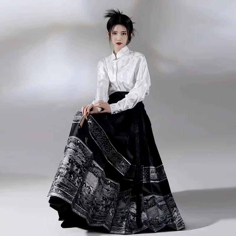 Set, long-sleeve, skirt, Chinese style, bright catchy style