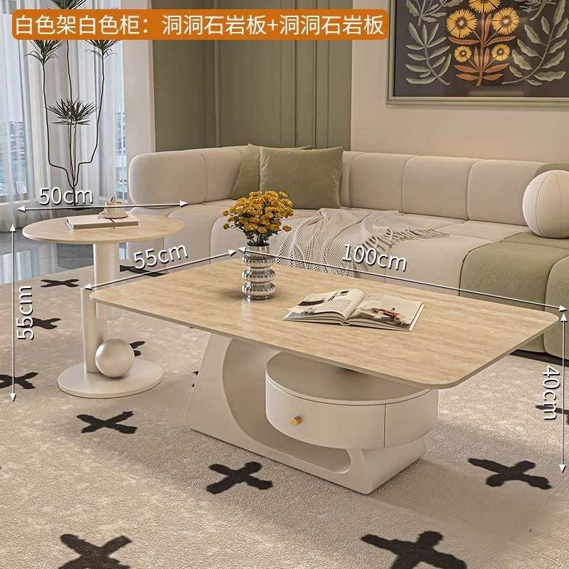 Crema rectangular madera tabla de mesa de mesa de roca lujoso moderno simple hogar pequeño sala de estar nueva mesa de alta calidad