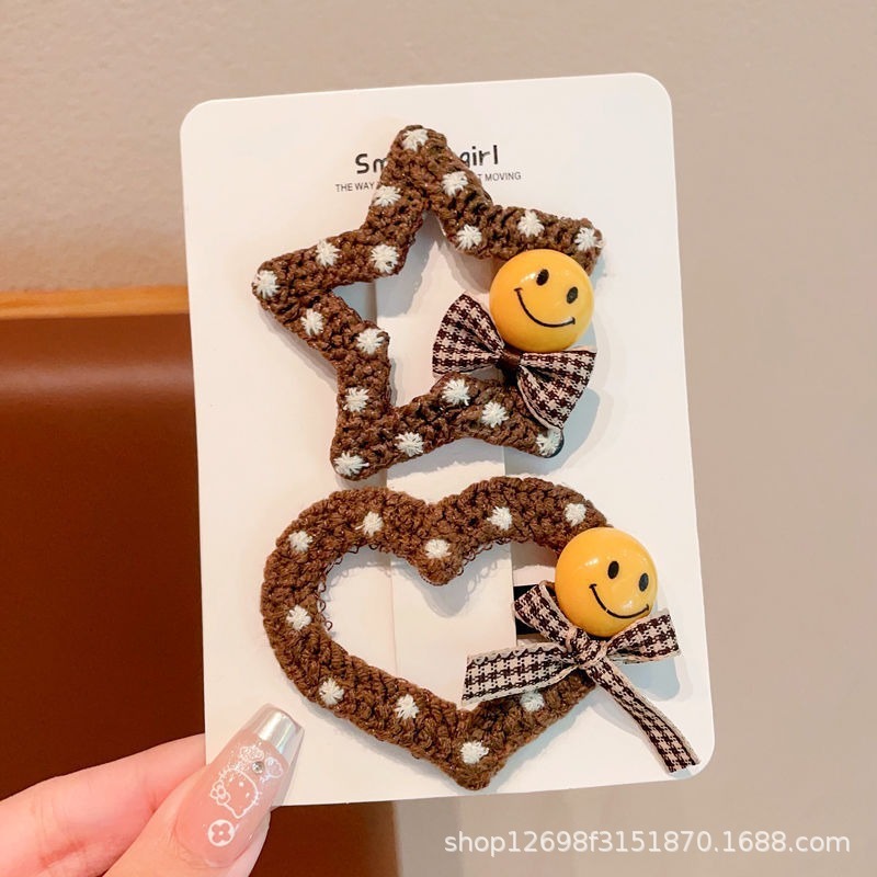 秋冬小清新针织毛线云朵发夹BB夹小猫笑脸奶茶黑白刘海爱心边夹|undefined