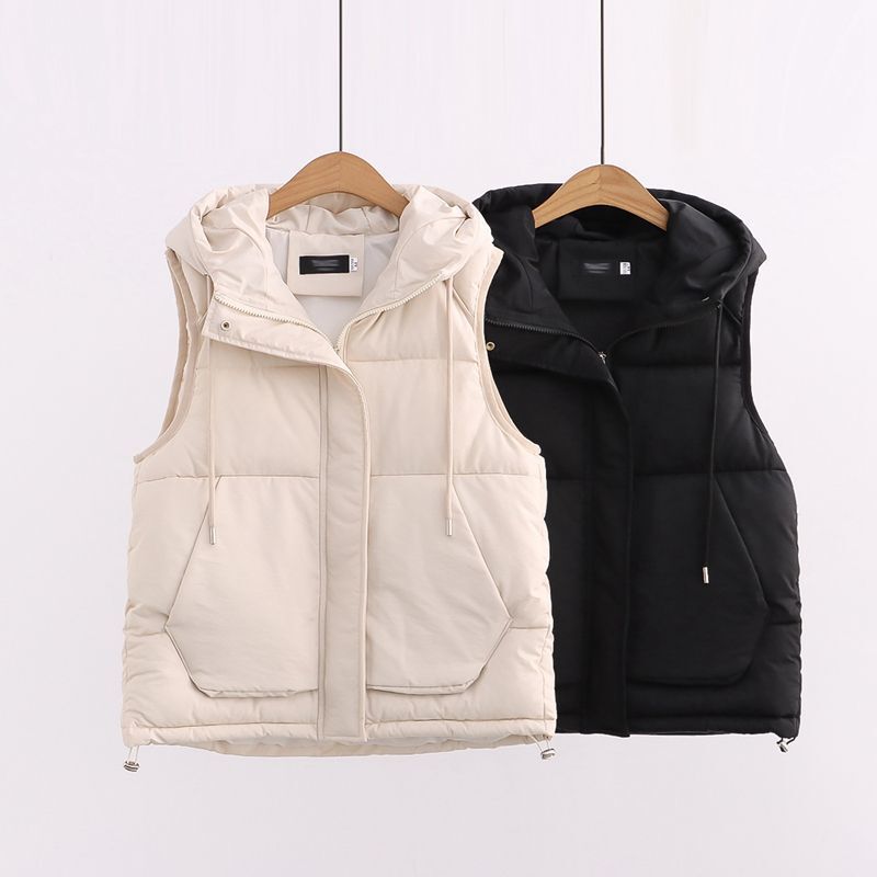 Hooded down cotton vest for women 2023 autumn and winter New Korean style versatile sleeveless vest loose short vest coat