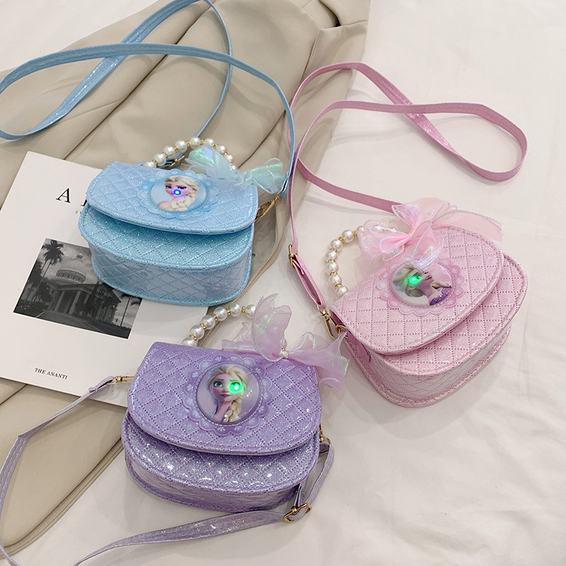 Fashion Children's Bag Princess Aisha Girls' Shoulder Crossbody Bag Girls Pearl Handbag Princess Bag Color Light