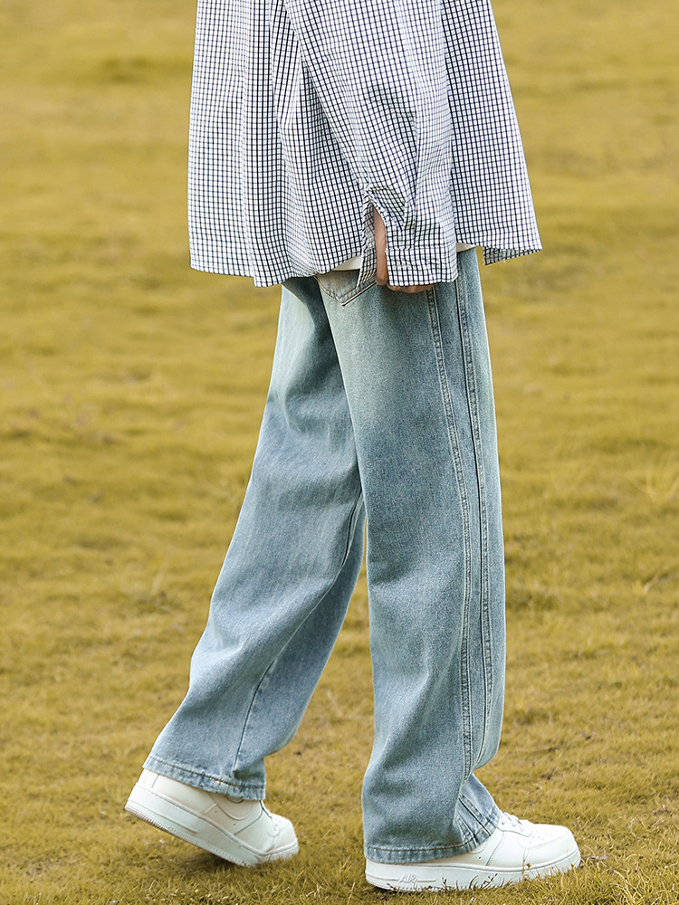 Washed Vintage Men's Straight Loose Wide-Leg American High Street Jeans Trendy Brand Stylish Versatile Casual Long Pants 4