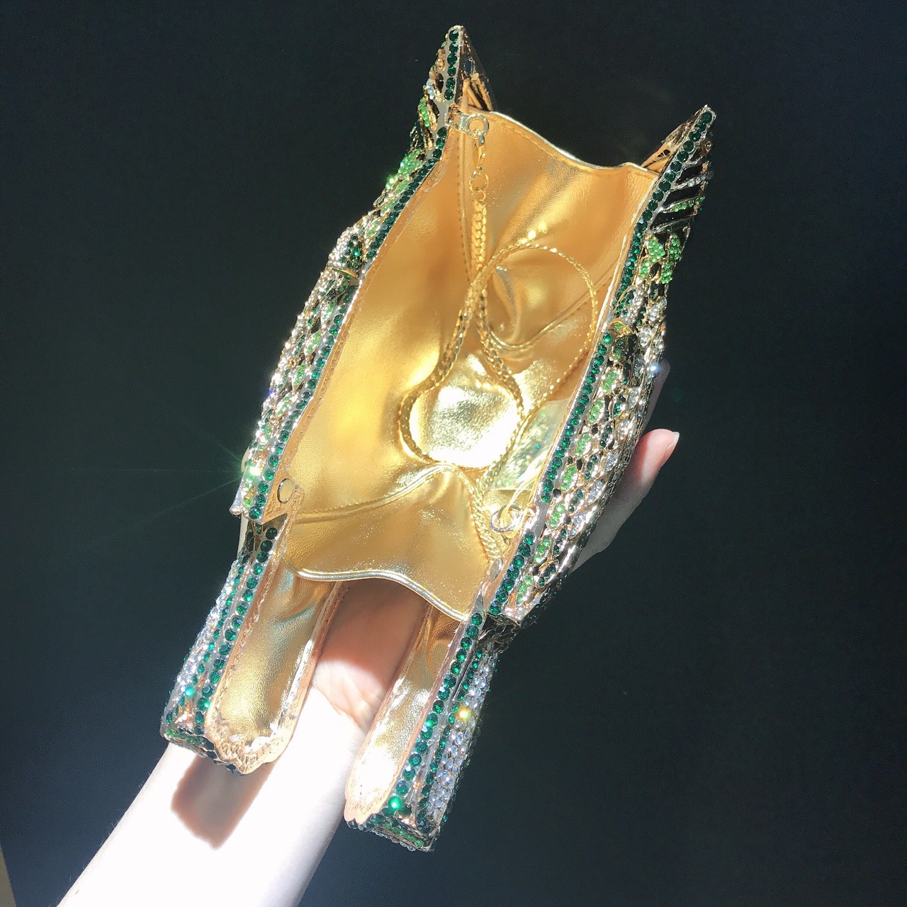 Túi clutch nữ đính đá dạ hội hình chim đầy kim cương — Màu xanh lục, Màu đỏ, Màu bạc, Cá tính đặt làm chi tiết 11