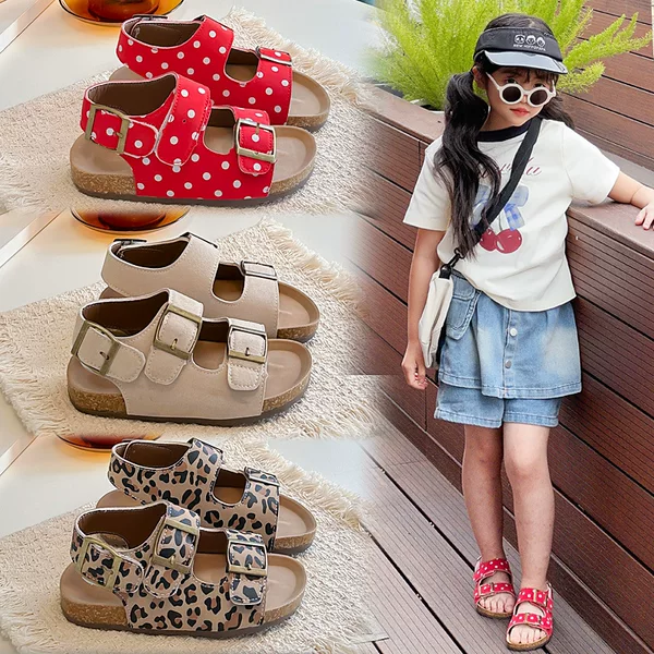 Girls' Sandals 2026 Polka Dot Summer Children's Shoes Kids' Sandals Girls' Cork Roman Shoes Boys' Casual Beach Shoes