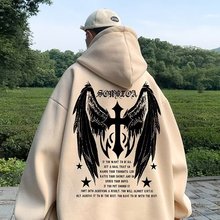 连帽卫衣男秋冬款十字架翅膀美式高街潮流宽松慵懒风休闲帽衫外套
