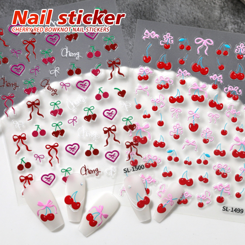 New Style Nail Art Stickers Embossed Cherry Red Bow Sweet Style Handbook Nail Decoration Stickers Wholesale Sl Model New Style Nail Art Stickers Embossed Cherry Red Bow Sweet Style Handbook Nail Decoration Stickers Wholesale Sl Model