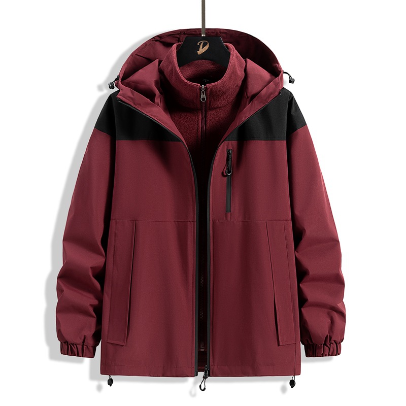 3 - en - 1 vestir de asalto para hombres otoño y invierno al aire libre función de viento engrosado a prueba de viento chaqueta encapuchada abrigo deportivo de moda