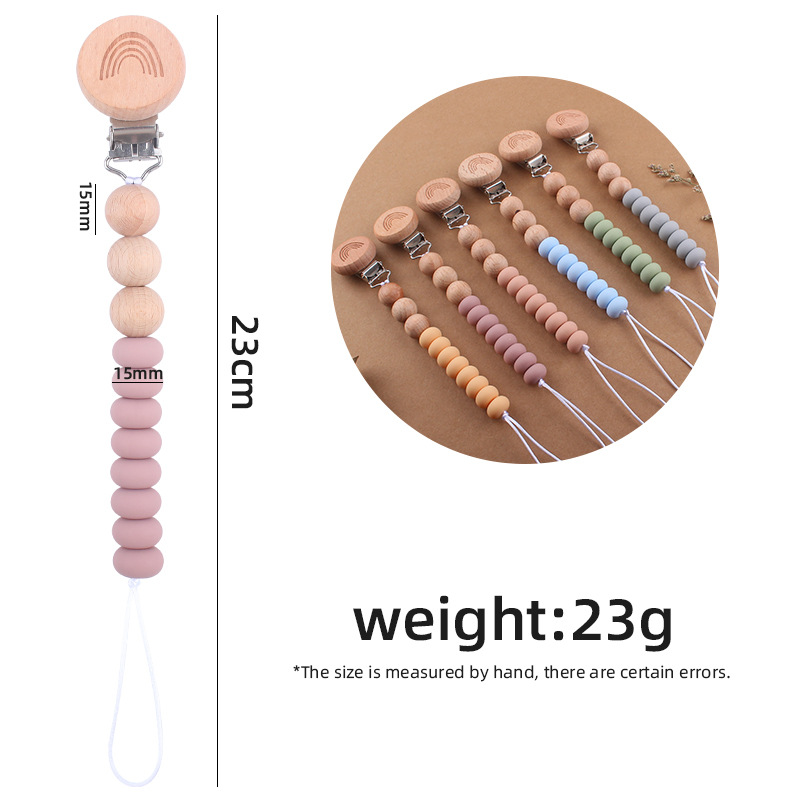 Nuevo bebé arco iris haya clip creativo bebé silicona Cuentas planas espaciador perlas mordedura cadena pezón cadena anti-caída Nuevo