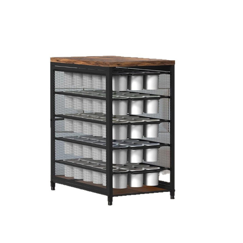 Estación de cápsulas de café de madera almacenamiento de cápsulas K taza estante de almacenamiento con cesta deslizante almacenamiento de oficina