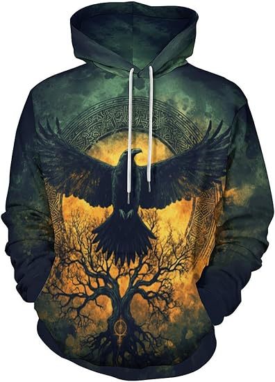 Sweat à capuche imprimé numérique 3D pour homme, avec transfert thermique et motif aigle tridimensionnel._voghion.com