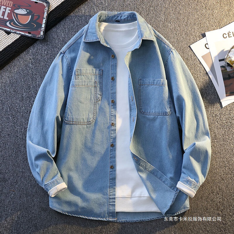 Cross-Border Dropshipping Aliexpress Amazon One-Piece Dropshipping Denim Shirt Men's Youth Student Casual Shirt