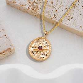 欧美跨境个性六芒星圆牌铜镀真金项链情侣款嘻哈镶嵌宝石工厂直销
