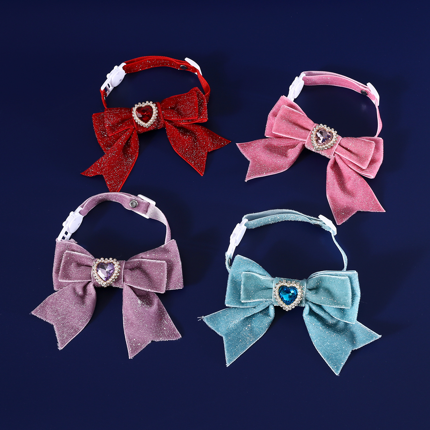 Pet amor seda collar de arco de perlas gemas ajustable corbata de plata accesorios de cumpleaños de perros gatos