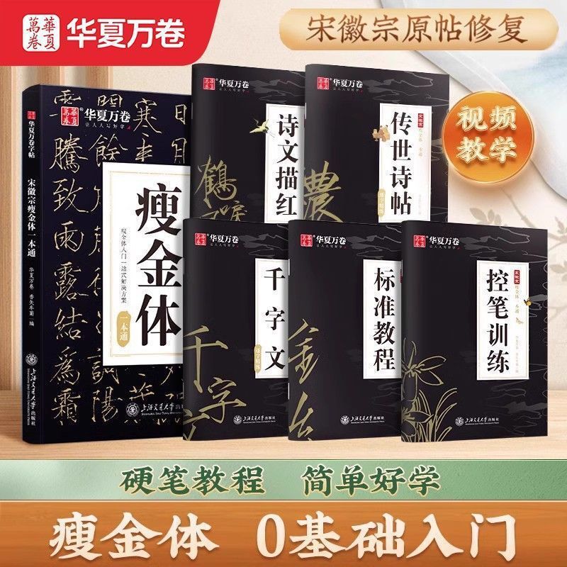 Song Huizong's Thin Gold Calligraphy Hard-Pen Tutorial, a Complete Set of 5 Books for Adults to Copy and Practice Calligraphy