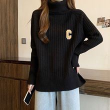 大码中长款高领加厚针织衫女秋冬胖mm宽松遮肚子时尚洋气打底毛衣