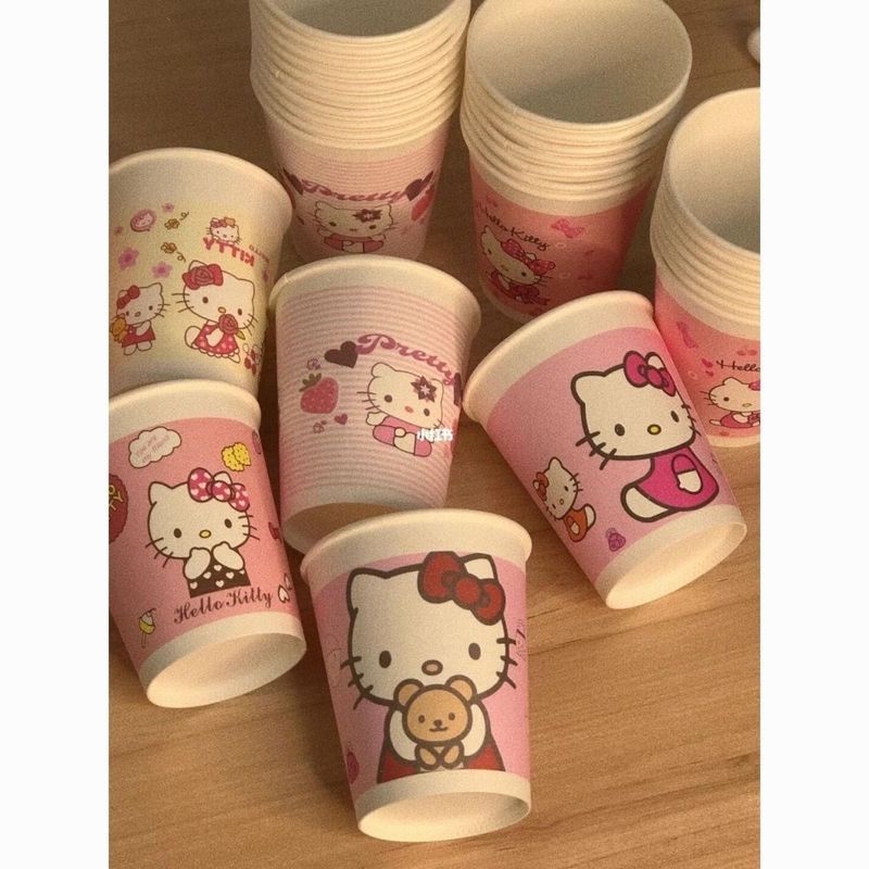 tt纸杯一次性加厚KTy可爱杯子办公卡通杯子家用KiHello粉色纸杯|undefined