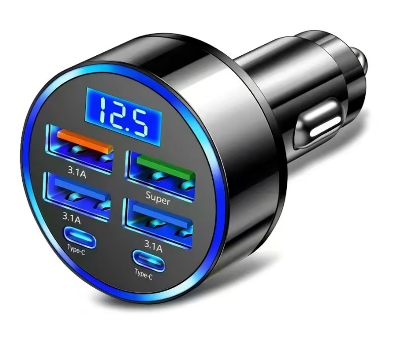 Cross-border car charger, super fast charging, high-power voltage display, USB charging car cigarette lighter charger