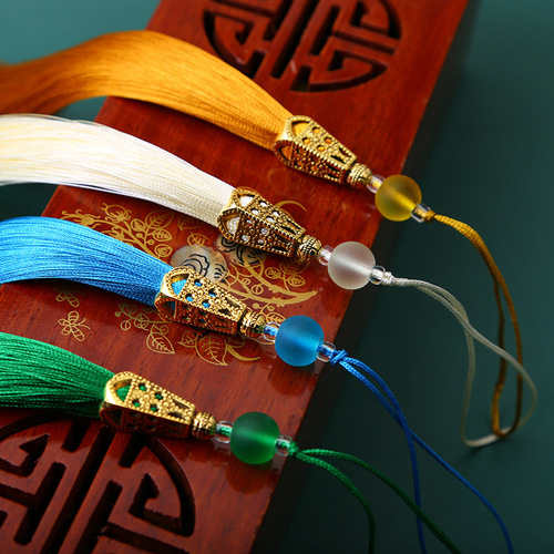 15CM long frosted beads tassels vertical ice silk hanging tassels Guqin Hanfu pressed placket tassel pendant