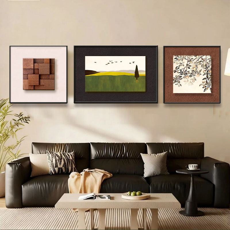 Living Room Decorative Painting Triptych Double-Layer Stereo Abstract Mid-Century Style French Retro Sofa Background Wall High-End Hanging Painting Living Room Decorative Painting Triptych Double-Layer Stereo Abstract Mid-Century Style French Retro Sofa Background Wall High-End Hanging Painting
