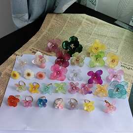 原创手作干花真花滴胶发夹绣球花小众森系法式复古真花特色戒指女