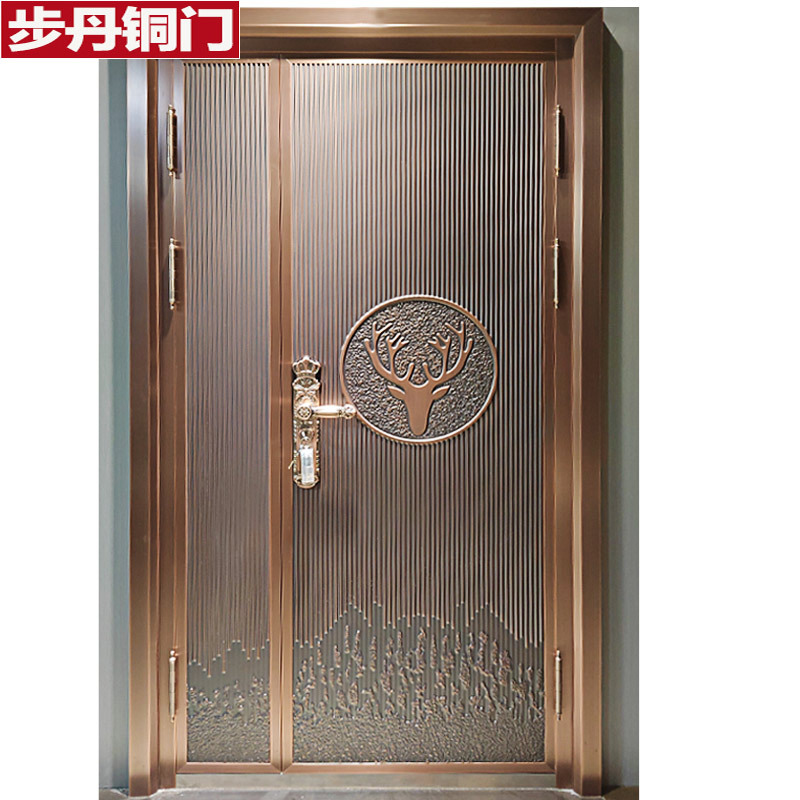 步丹不锈钢门新款子母铜门别墅大门入户门铜铝精雕门浙江永康厂家