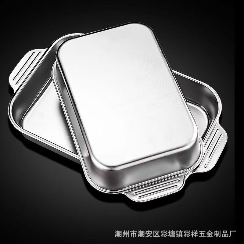厂家直销加厚不锈钢烤鱼盘烧烤盘加高加深双耳防烫托盘电磁炉烤盘