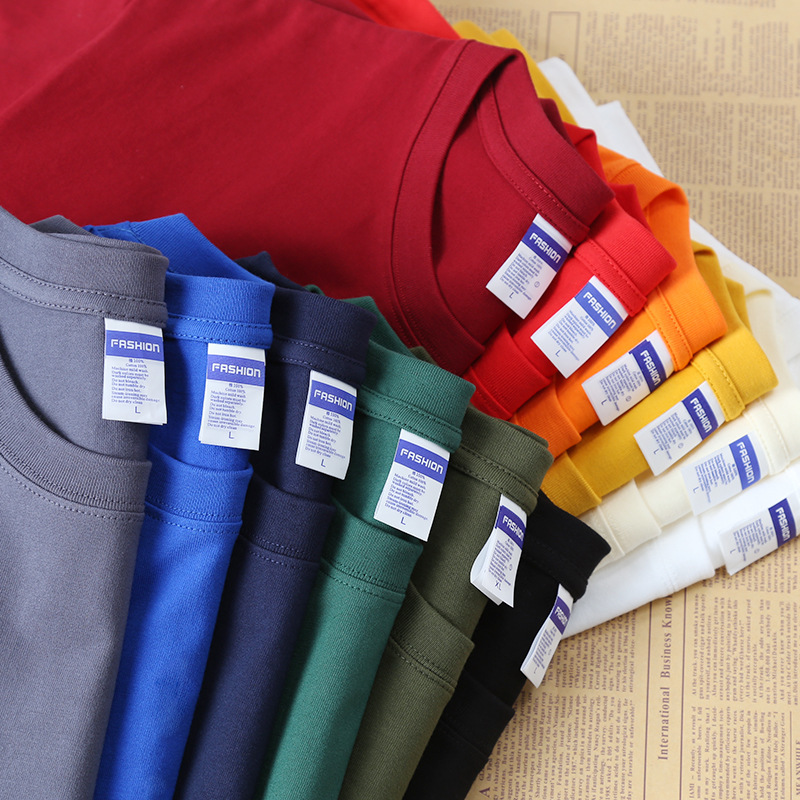 Heavy short sleeve T-shirt 260g solid color plus size cotton round neck short sleeve men's and women's sports loose shoulder bottoming shirt tide