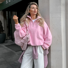 欧美秋冬新款羊羔绒宽松翻领套头卫衣2025时尚跨境批发摇粒绒女装