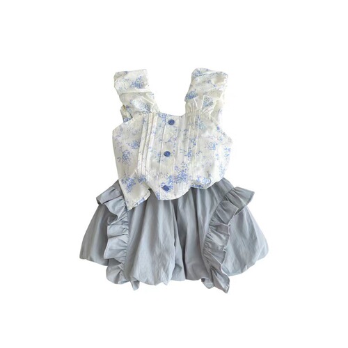 Girls summer suit Korean style small children fashionable floral suspender top baby girl summer dress bud pants two-piece set