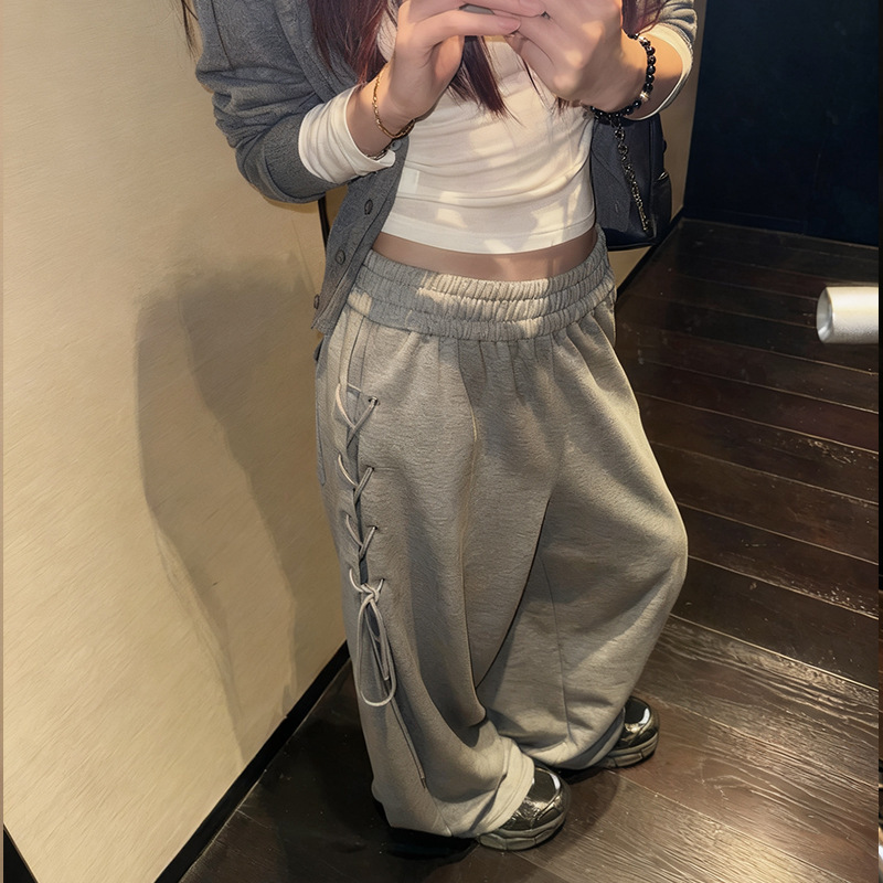 American-Style Side-Tie Sports Pants for Women, Autumn 2026 New Wide-Leg Pants with a High-Waisted Design, Loose Casual Sweatpants American-Style Side-Tie Sports Pants for Women, Autumn 2026 New Wide-Leg Pants with a High-Waisted Design, Loose Casual Sweatpants
