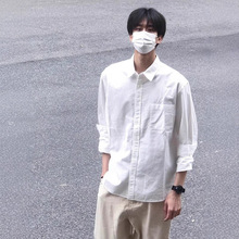 美式重磅上班正装打底宽松纯棉长袖白衬衫男内搭休闲日系痞帅衬衣