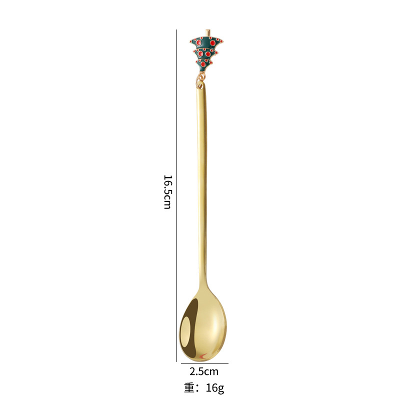Juego de cuchara de acero inoxidable de Navidad de dibujos animados Cuchara pequeña linda de alto valor Cuchara de postre dorado Cuchara para mezclar café