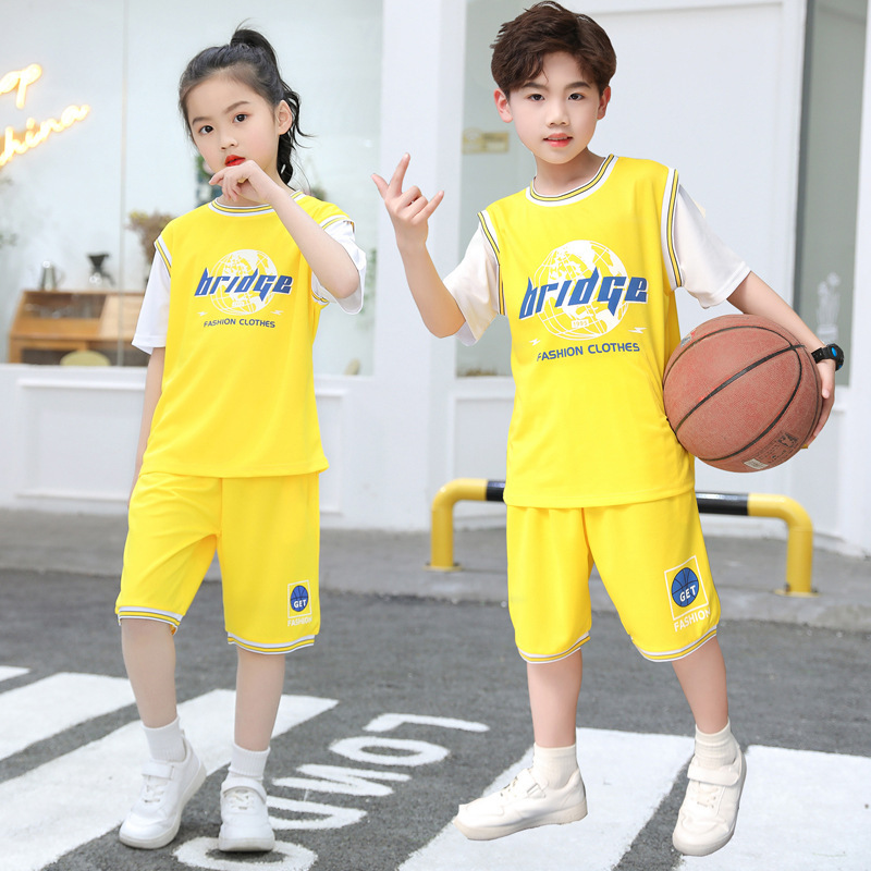 Children's Basketball Suit Summer Short-sleeved Shorts Boys and Girls Quick-drying Two-piece Set Children's Football Sports Tide