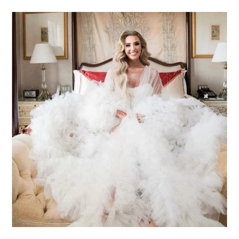 European and American Foreign trade plus size small trailing wedding dress pregnant women mesh double cardigan morning gown studio shooting bathrobe dress European and American Foreign trade plus size small trailing wedding dress pregnant women mesh double cardigan morning gown studio shooting bathrobe dress