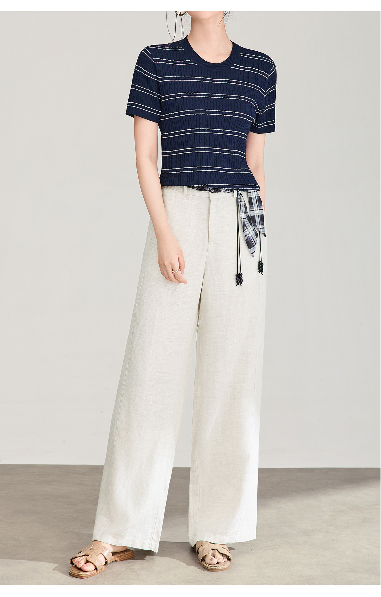 Quần culottes nữ ống rộng chất liệu linen phối dây rút cạp — màu sắc chi tiết 11