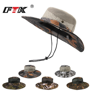 FTK fisherman hat camouflage fishing hat quick-drying sun-proof breathable windproof lightweight UV-proof big brim cross-border wholesale