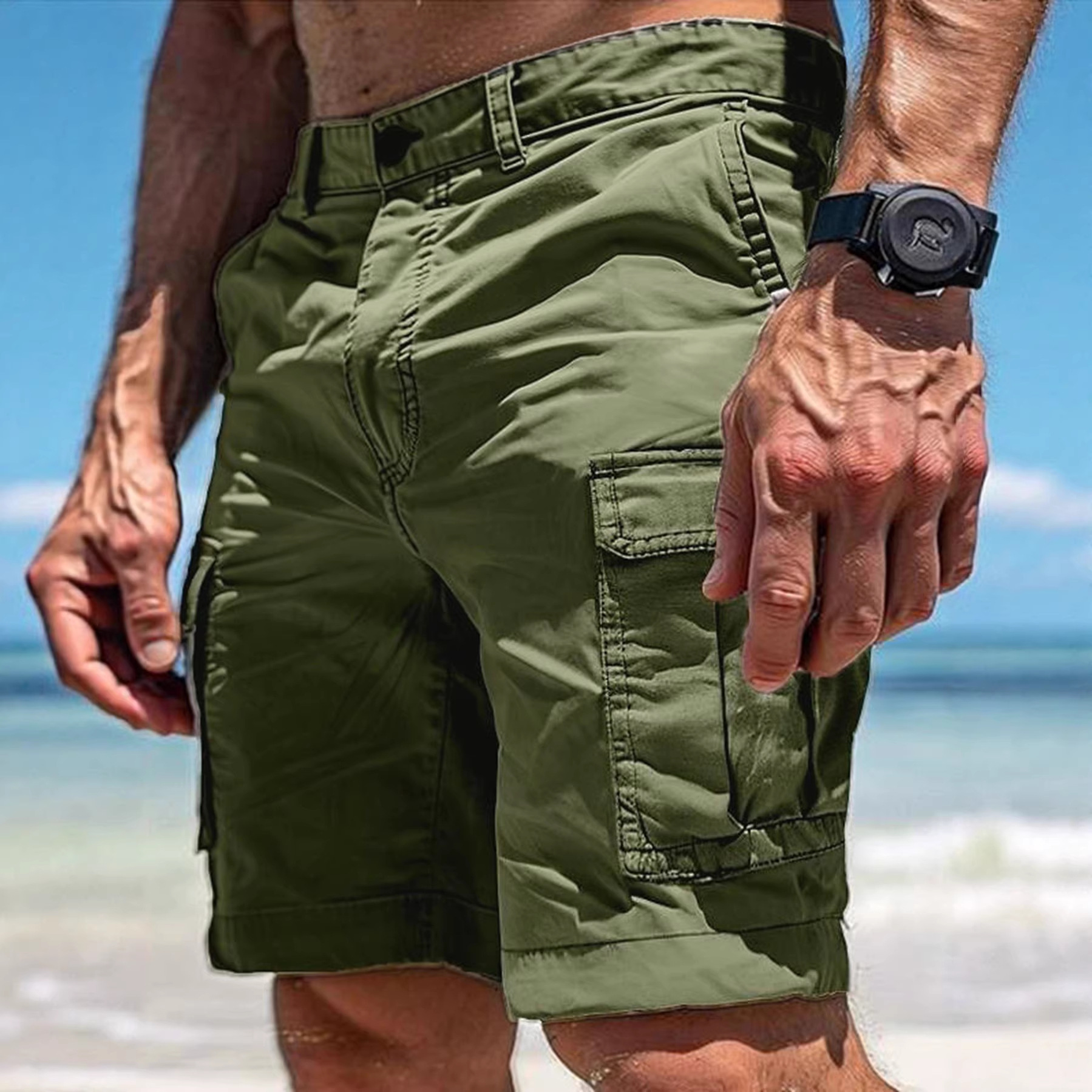 Men's Summer Beach Shorts – Lightweight Woven Fabric, Loose Fit Casual & Sports Shorts With Quick-Dry Technology (Khaki/Grey/Black)_voghion.com