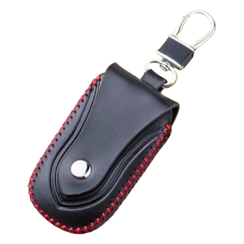 Car Key Bag Genuine Leather Buckle Universal with Transparent Window Remote Control Car Protective Cover Cowhide Hand-Stitched Car Key