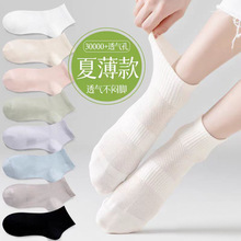 诸暨袜子女士中筒夏季薄款网眼透气船袜春秋吸汗短袜黑白色无骨袜