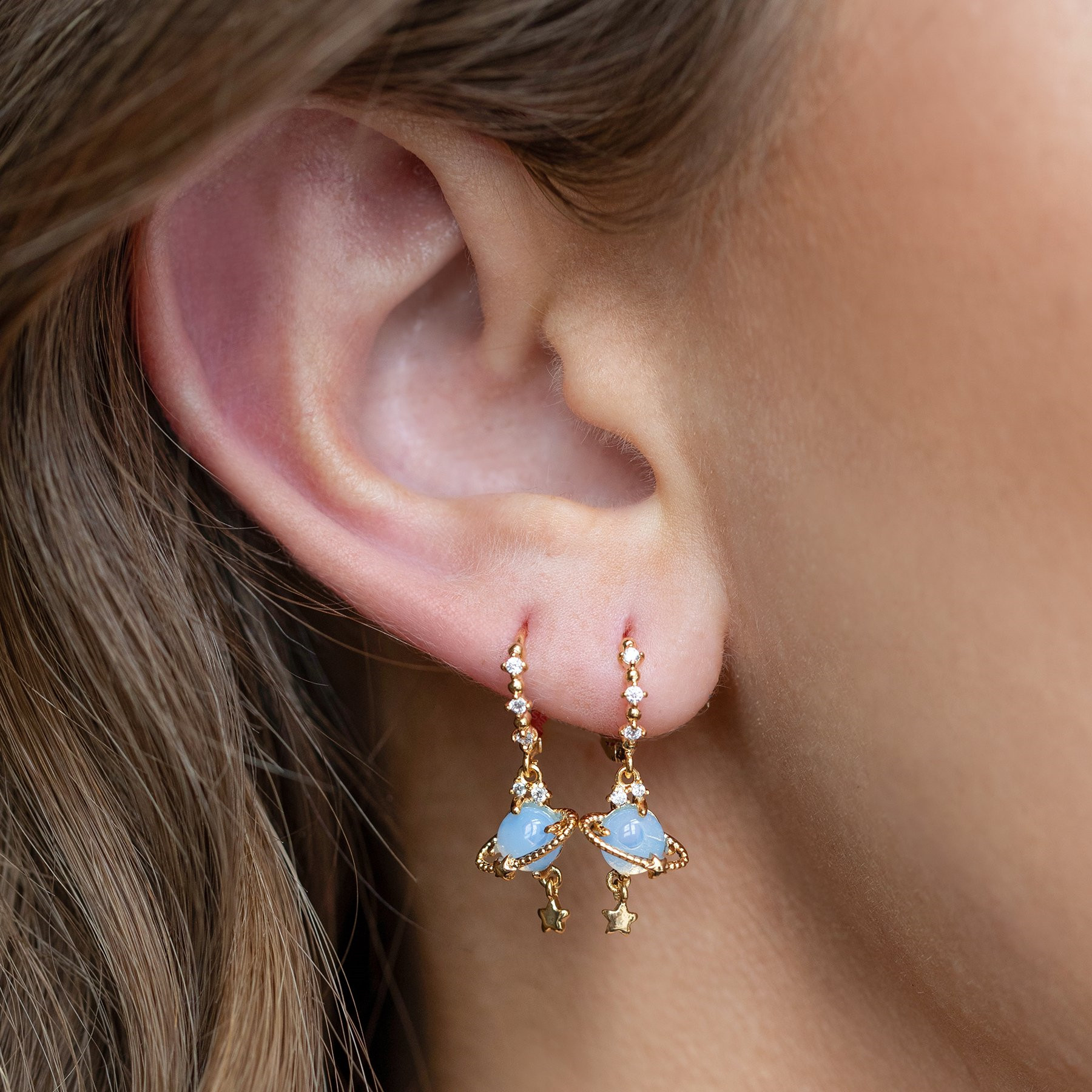 6g Weight Zircon Inlay Material Dangling Earrings Classification 1 Pair Quantity Daily Occasion Brass Material Constellation Pattern Women'S Gender Inlay Design Fashion Style Fashion Constellation Brass Inlay Zircon Dangling Earrings 1 Pair 2