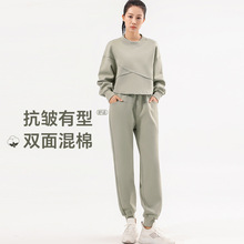 运动套装女休闲卫衣卫裤棉时尚假两件宽松健身训练跑步运动服秋冬