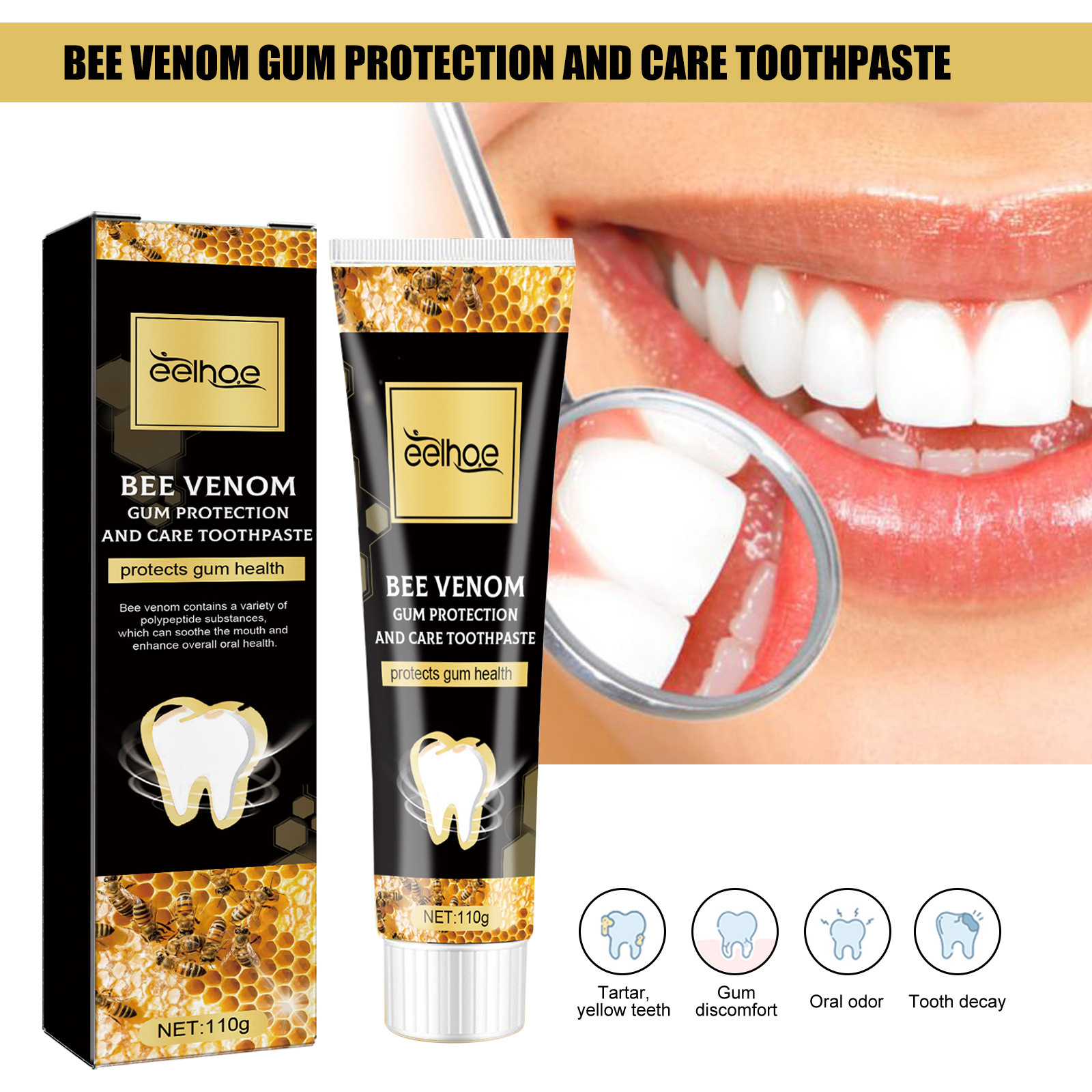 Eelhoe Bee Extract Toothpaste Cleans the Teeth Surface, Freshens Breath, Gentle Tooth Protection, Moisturizing Toothpaste