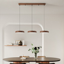 中古风复古餐厅吊灯胡桃木纹新中式三头饭厅餐桌灯全光谱护眼灯具
