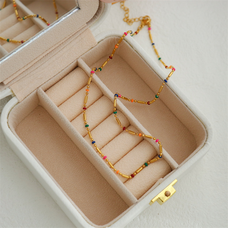 7g Weight Necklace Classification Titanium Steel Chain Material 1 Piece Quantity Holiday, Daily Occasion Titanium Steel Material Color Block Pattern Women's Gender Beaded Design Simple Style, Classic Style Style Wholesale Jewelry Simple Style Classic Style Color Block Titanium Steel Beaded Necklace 7