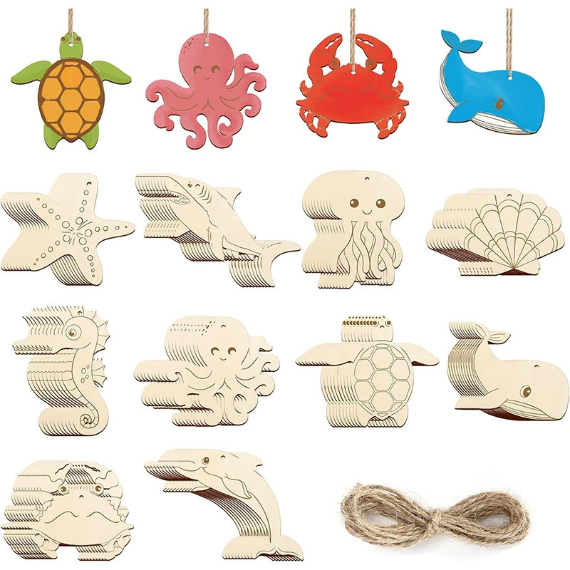 Древесные незаконченные морские поделки пустые деревянные украшения для детей DIY краски для украшения домашней школы