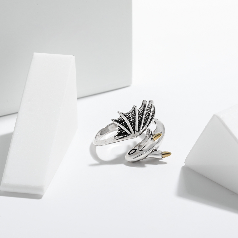 原創設計復古個性小飛龍戒指 925泰銀男士嘻哈活圈開口指環女