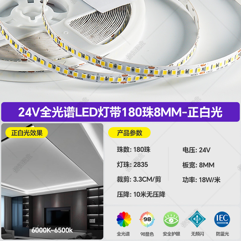 Tira de Luz LED Flexible para El Hogar 24V 2835 Baja Tensión, Regulable, Control Inteligente para Techo y Sala de Estar