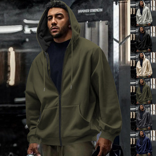 Cross-Border Amazon European and American Men's Autumn and Winter New Solid Color Waterproof Zipper Cardigan Hooded Casual Sweatshirt Jacket for Men