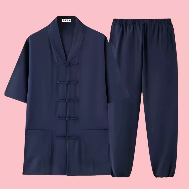 夏季短袖中国风道士服男女传统道袍练功禅茶服三清领居士服太极服